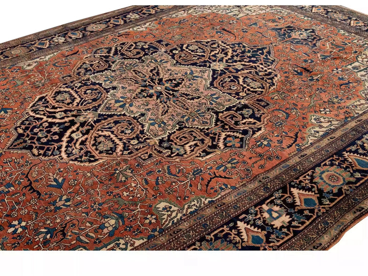 Antique Sarouk Wool Rug 9 X 13