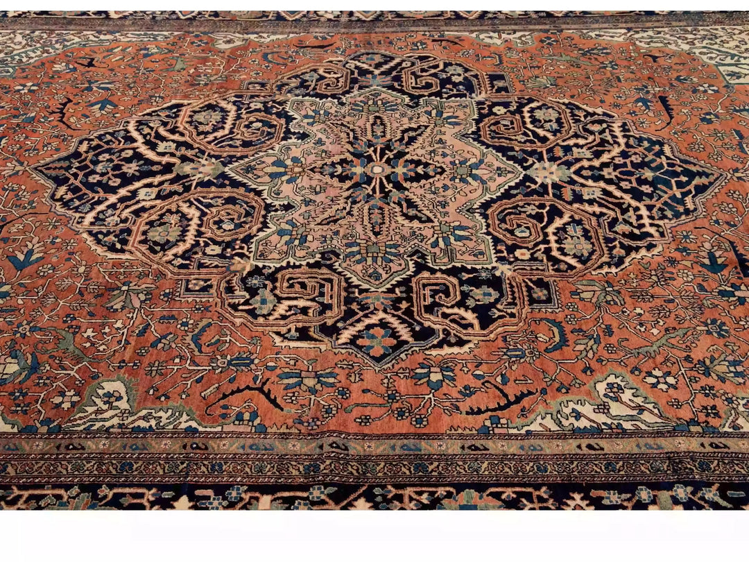 Antique Sarouk Wool Rug 9 X 13
