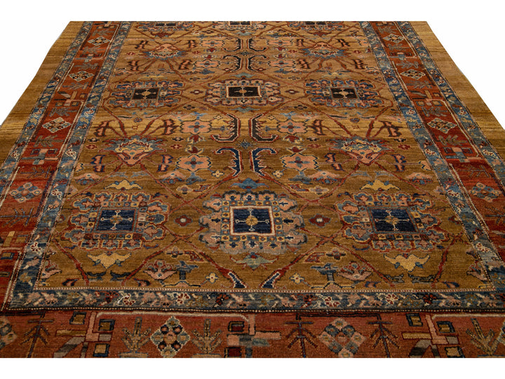 Brown Vintage Persian Bakshaish Handmade Tribal Wool Rug