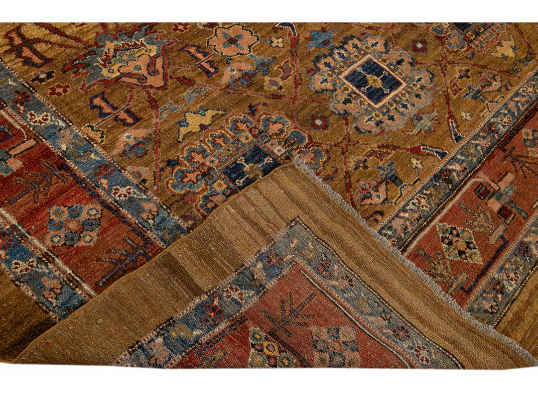 Brown Vintage Persian Bakshaish Handmade Tribal Wool Rug