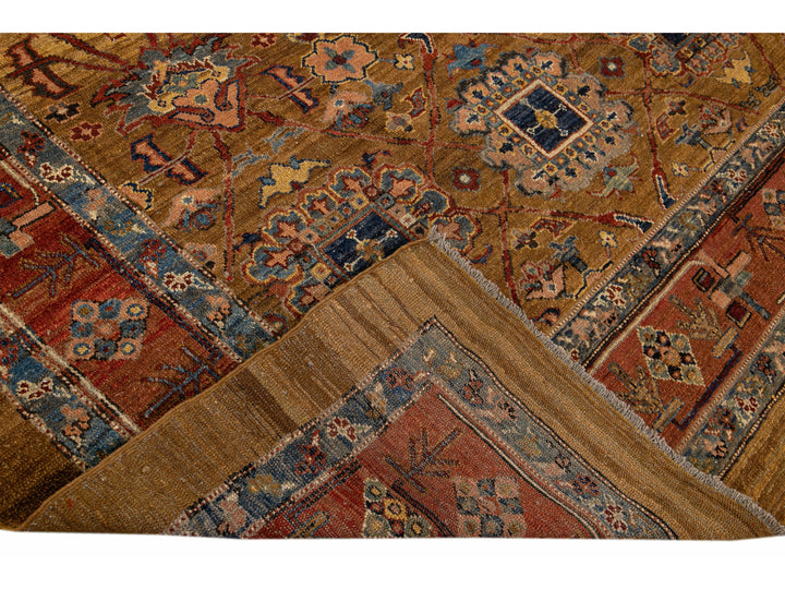 Brown Vintage Persian Bakshaish Handmade Tribal Wool Rug