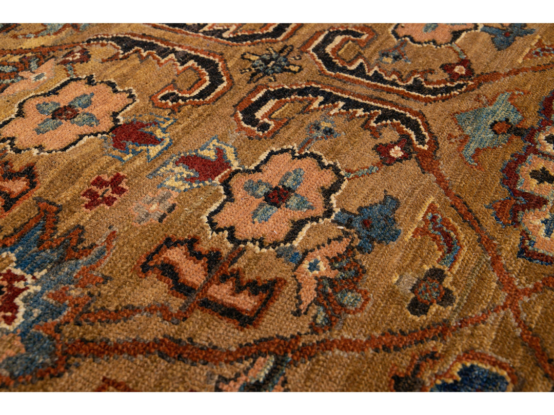 Brown Vintage Persian Bakshaish Handmade Tribal Wool Rug