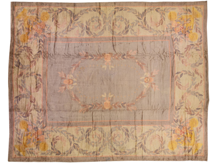 Vintage English Donegal Handmade Gray & Tan Designed Wool Rug