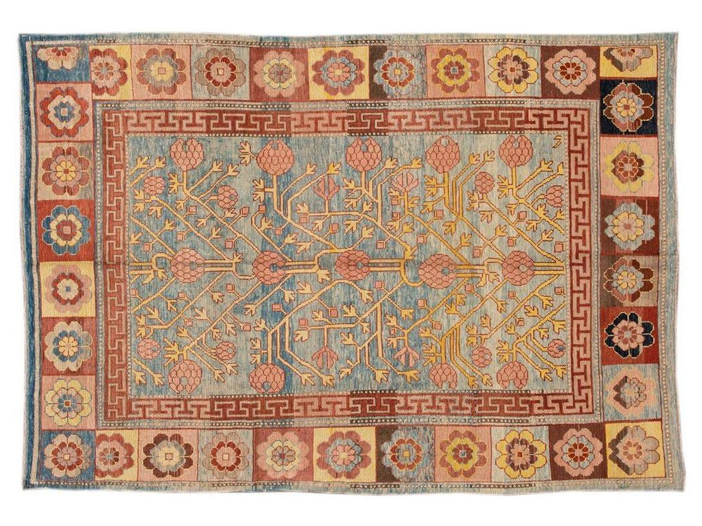 Vintage Khotan Style Tribal Wool Rug 7 X 9