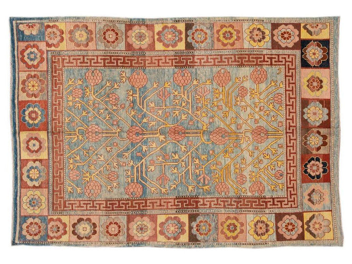 Vintage Khotan Style Tribal Wool Rug 7 X 9