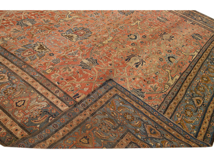 Antique Bakshaish Persian Handmade Rust Oversize Wool Rug with Allover Motif