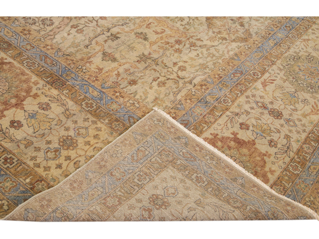 Beige Modern Indian Handmade Floral Designed Wool Rug