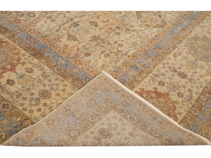 Beige Modern Indian Handmade Floral Designed Wool Rug