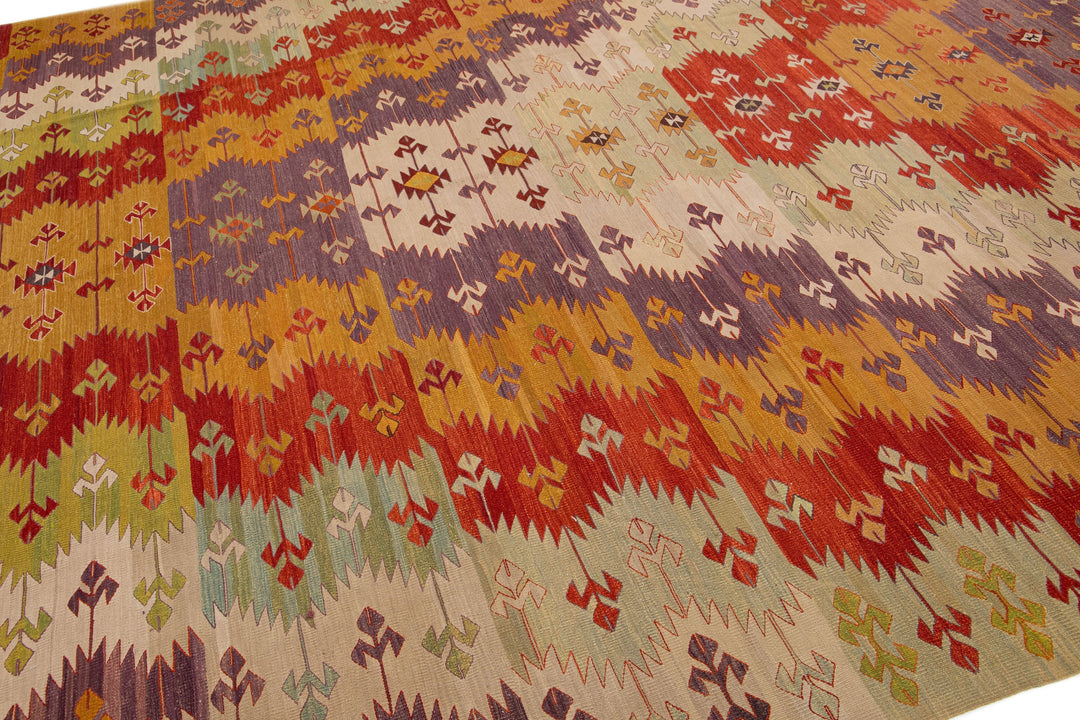Modern Kilim Flatweave Wool Rug 10 X 13
