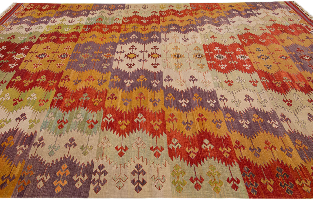 Modern Kilim Flatweave Wool Rug 10 X 13