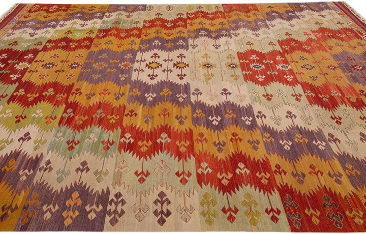 Modern Kilim Flatweave Wool Rug 10 X 13