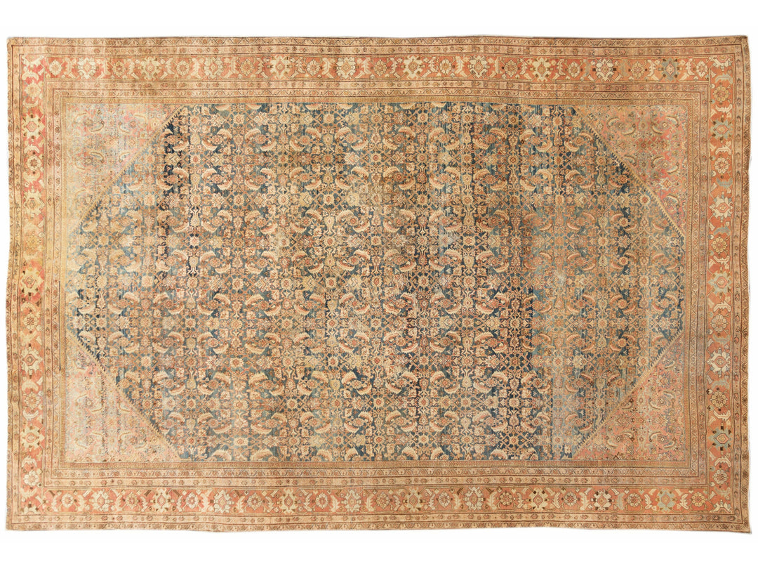 Antique Mahal Handmade Allover Motif Blue Oversize Wool Rug