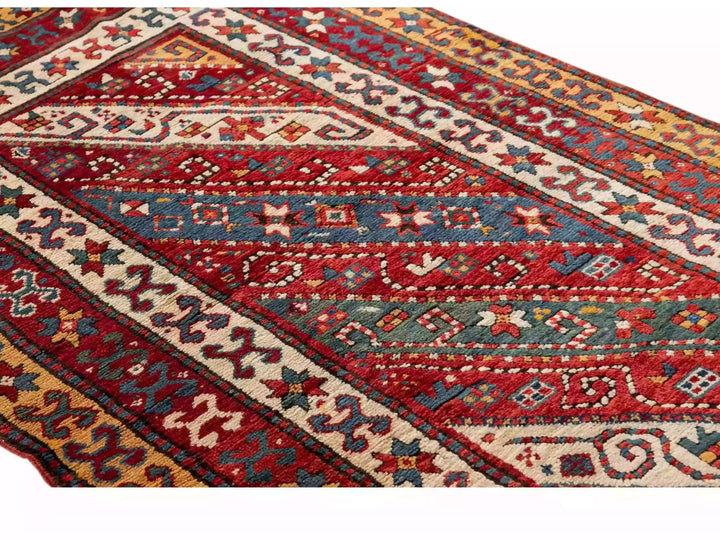 Antique Kazak Wool Rug 4 X 9