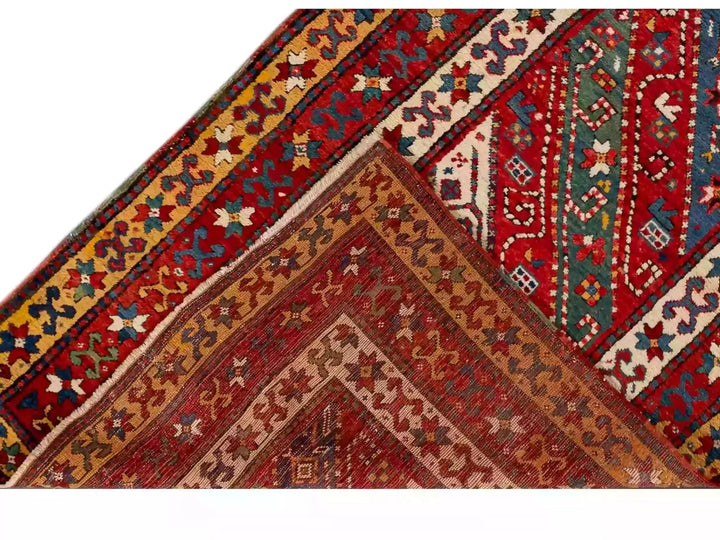 Antique Kazak Wool Rug 4 X 9