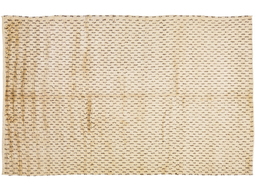 Modern Moroccan Handmade Boho Style Tan Beige Wool Rug