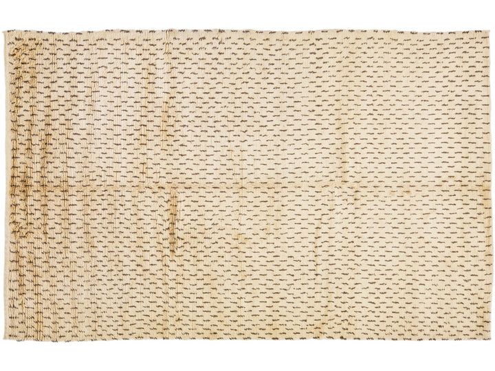 Modern Moroccan Handmade Boho Style Tan Beige Wool Rug
