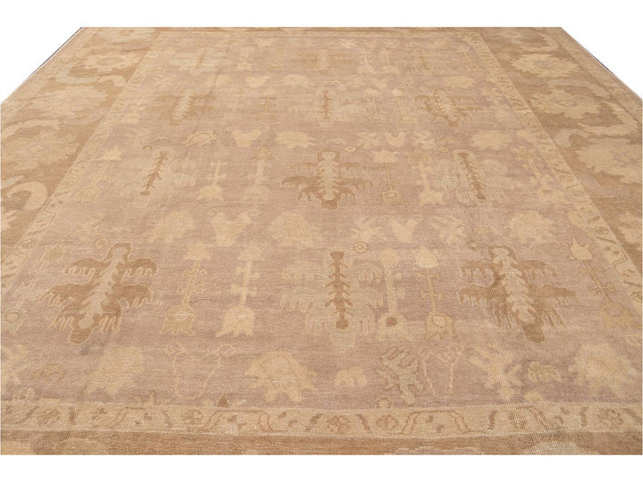 New Modern Oversize Beige Turkish Oushak Rug 12 X 16