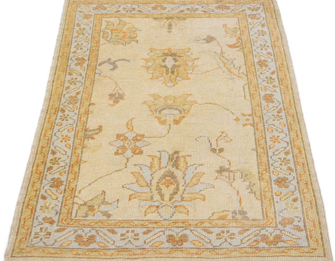 Modern Turkish Oushak Wool Rug 4 X 5