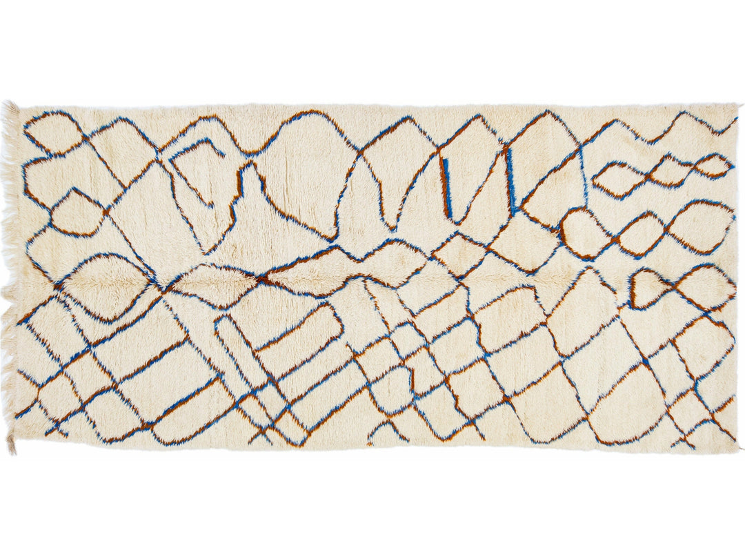 Beige Modern Moroccan Handmade Tribal Wool Rug