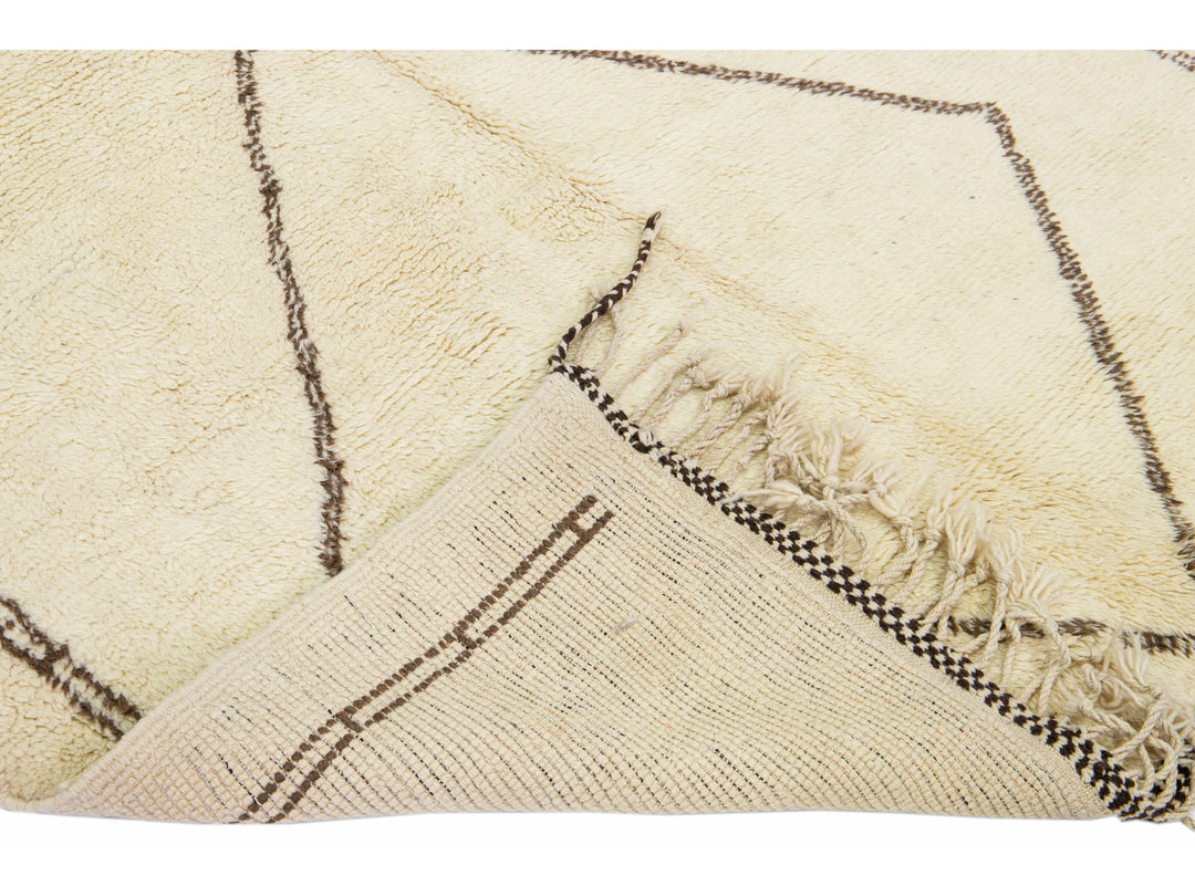 Modern Moroccan Handmade Tribal Designed Beige Wool Long Runner