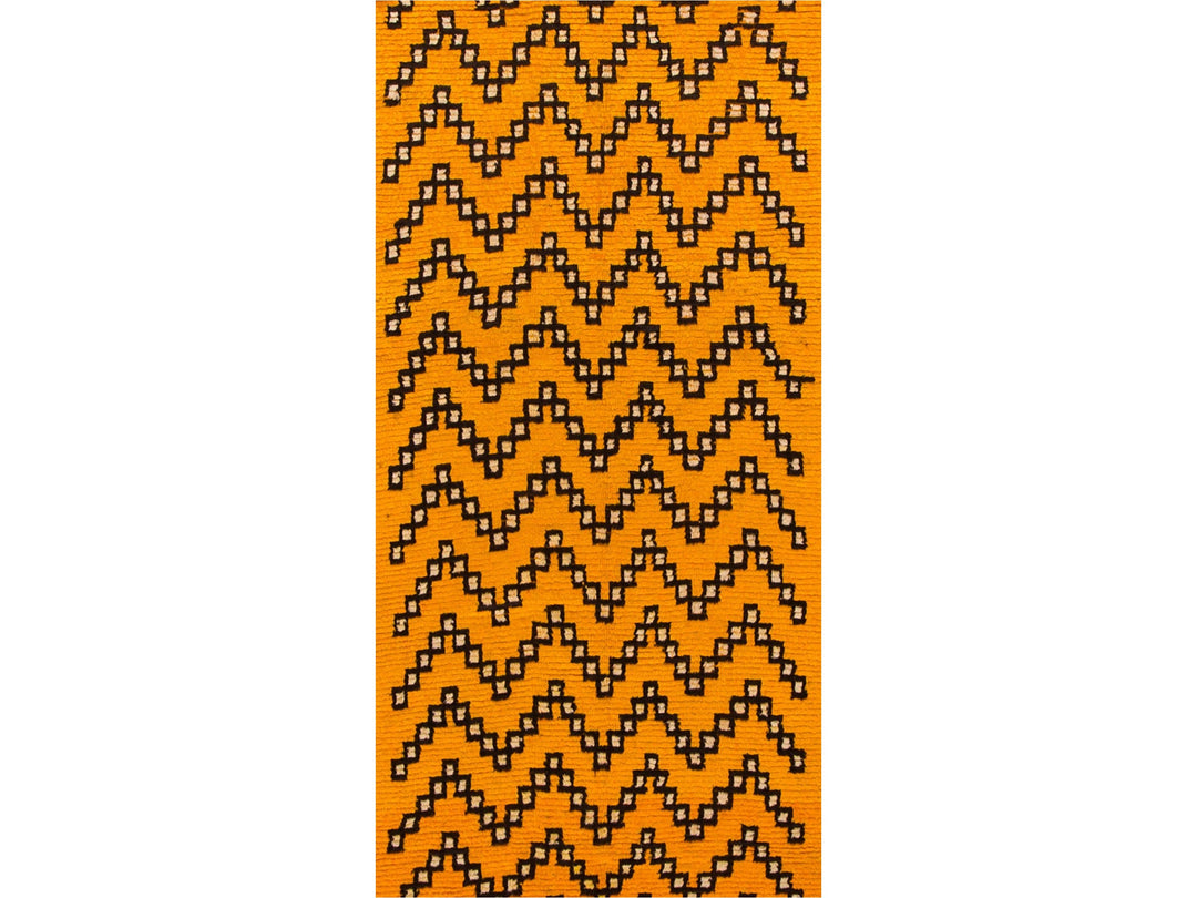Modern Yellow Moroccan Tribal Runner 4 X 10