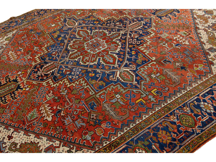 Antique Heriz Wool Rug 9 X 12