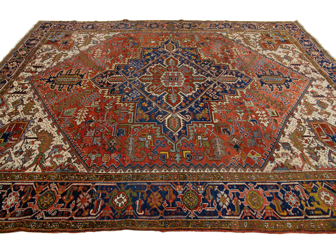 Antique Heriz Wool Rug 9 X 12