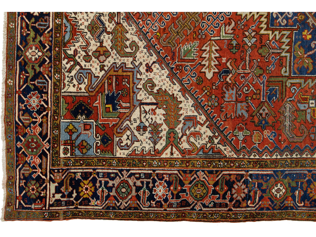 Antique Heriz Wool Rug 9 X 12