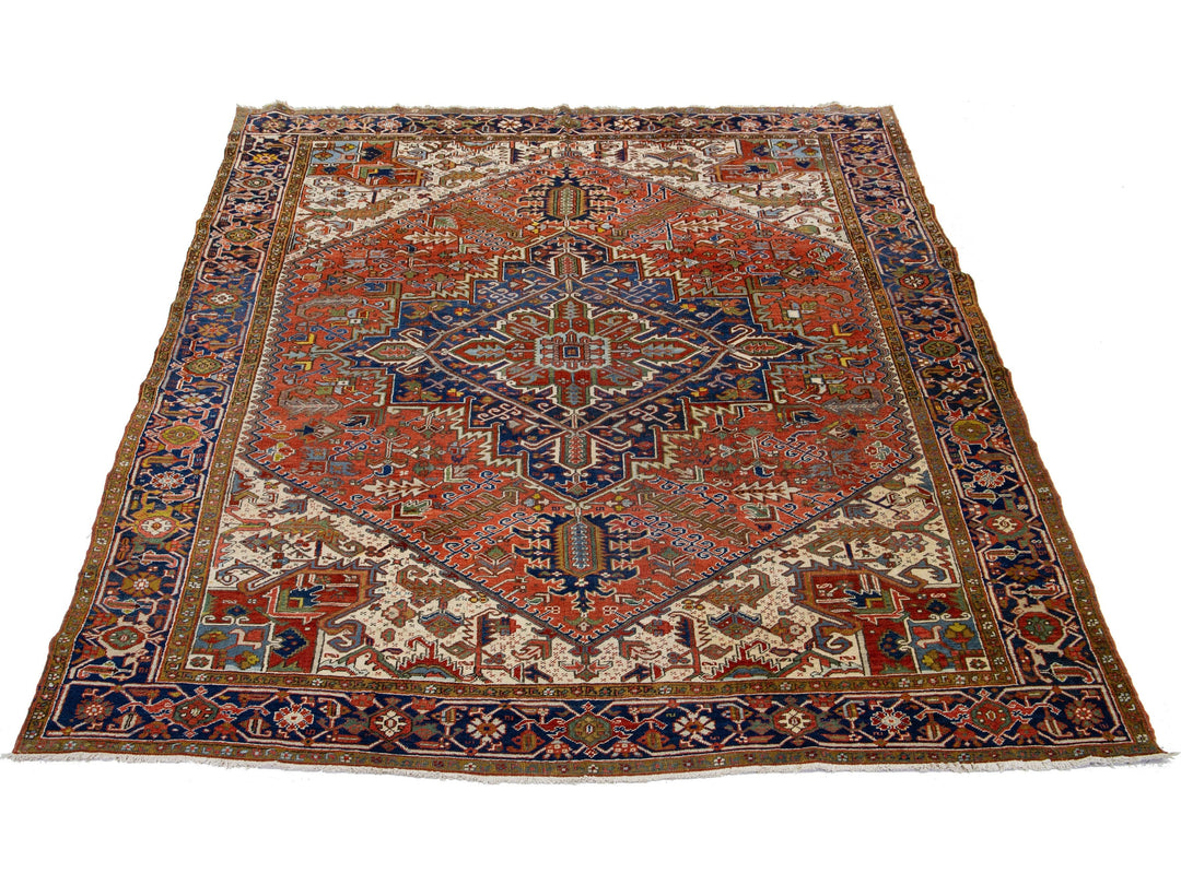 Antique Heriz Wool Rug 9 X 12