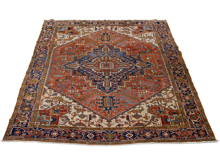 Antique Heriz Wool Rug 9 X 12