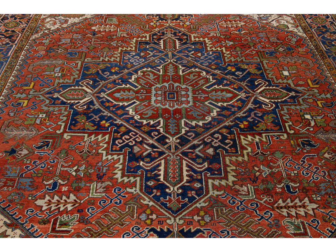 Antique Heriz Wool Rug 9 X 12