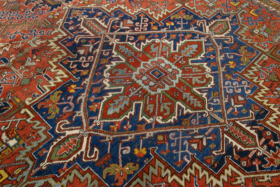 Antique Heriz Wool Rug 9 X 12