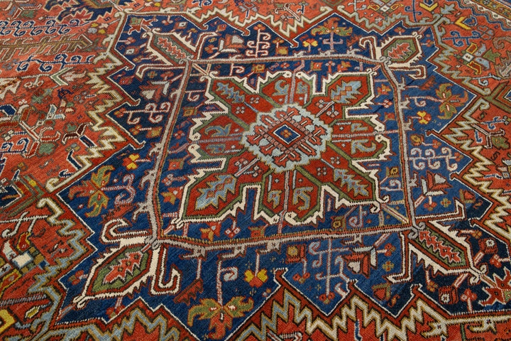 Antique Heriz Wool Rug 9 X 12