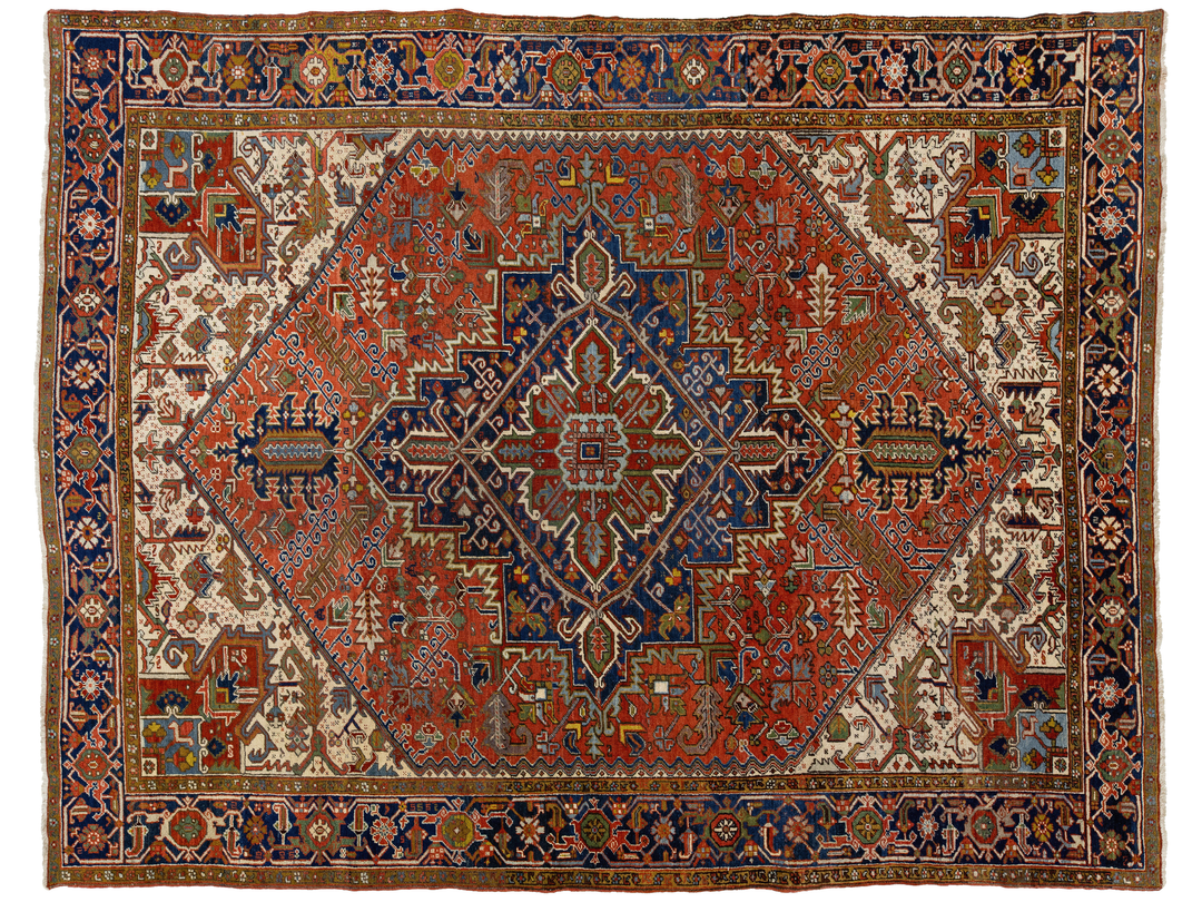 Antique Heriz Wool Rug 9 X 12