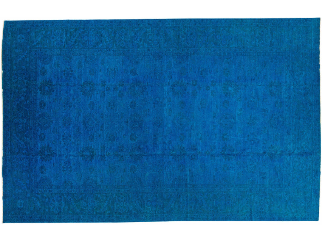 Blue Vintage Allover Motif Handmade Overdyed Wool Rug