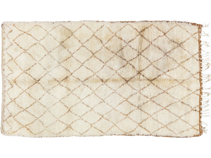 Beige Vintage Moroccan Handmade Tribal Wool Rug