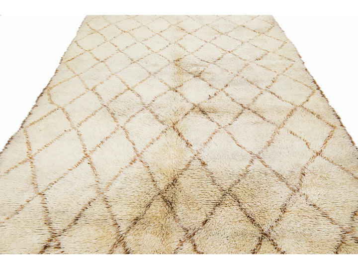 Modern Beige Moroccan Wool Rug 7 X 12
