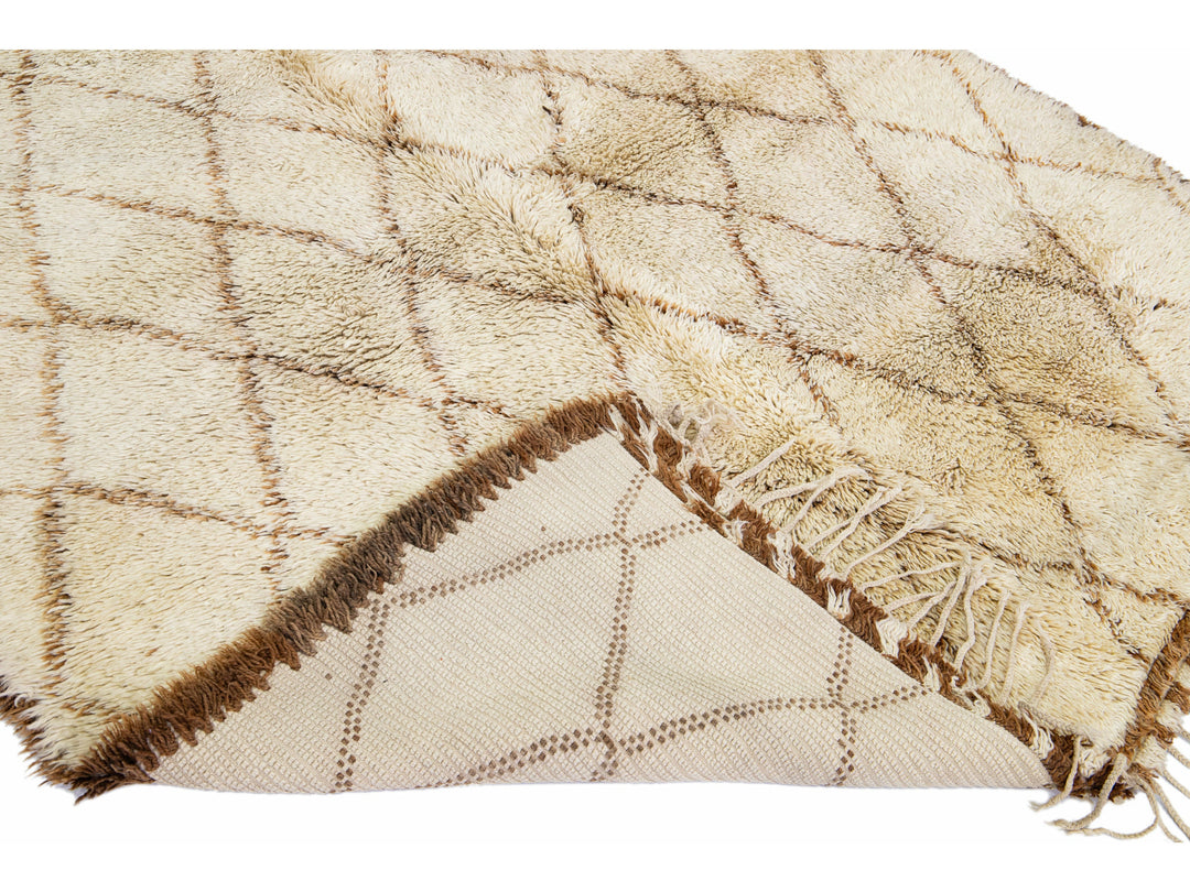 Modern Beige Moroccan Wool Rug 7 X 12