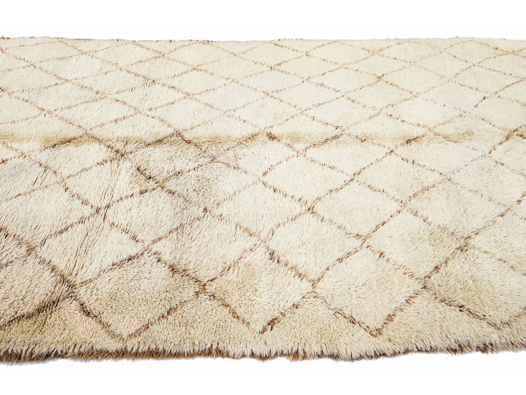 Modern Beige Moroccan Wool Rug 7 X 12