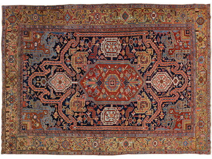 Antique Persian Heriz Handmade Allover Designed Blue Wool Rug