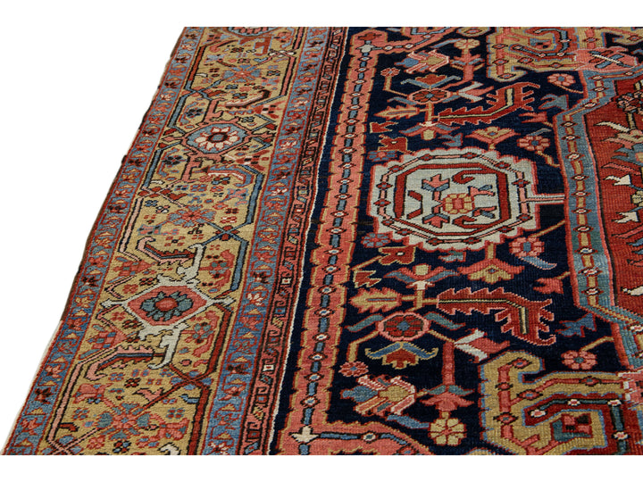 Antique Heriz Wool Rug 10 X 14