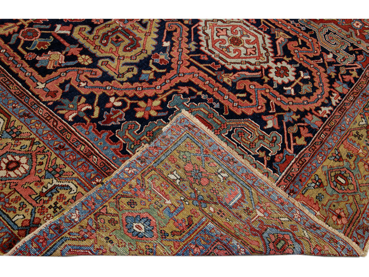 Antique Persian Heriz Handmade Allover Designed Blue Wool Rug