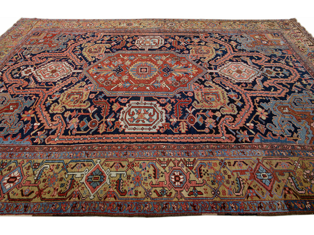 Antique Heriz Wool Rug 10 X 14
