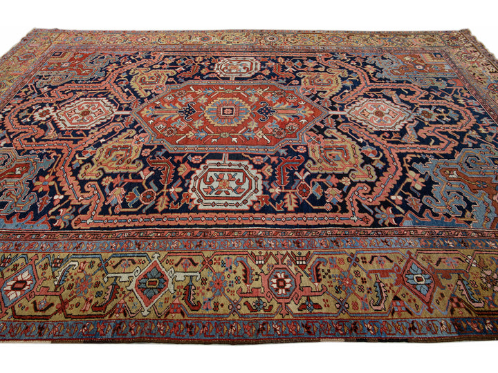 Antique Heriz Wool Rug 10 X 14