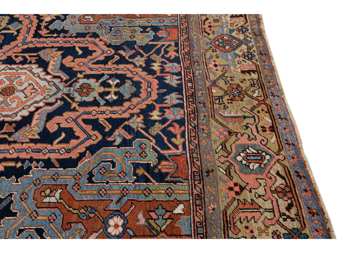 Antique Heriz Wool Rug 10 X 14