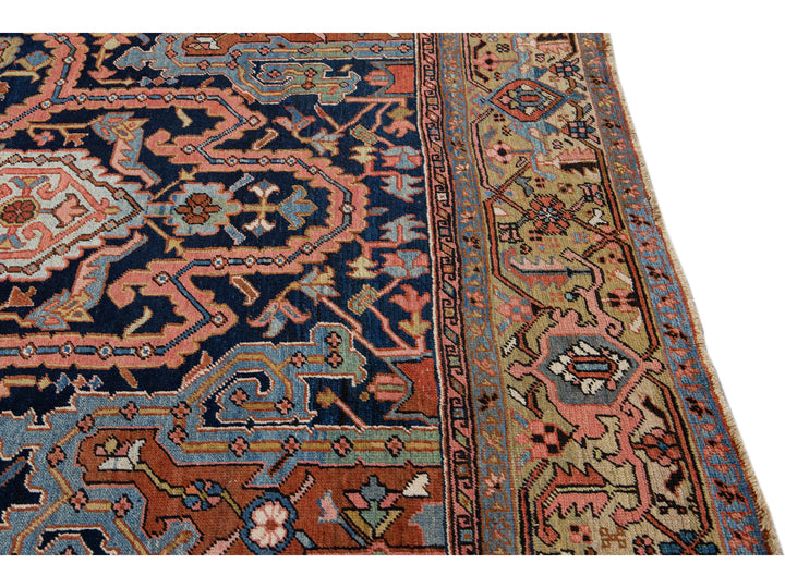 Antique Heriz Wool Rug 10 X 14
