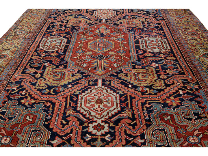 Antique Heriz Wool Rug 10 X 14