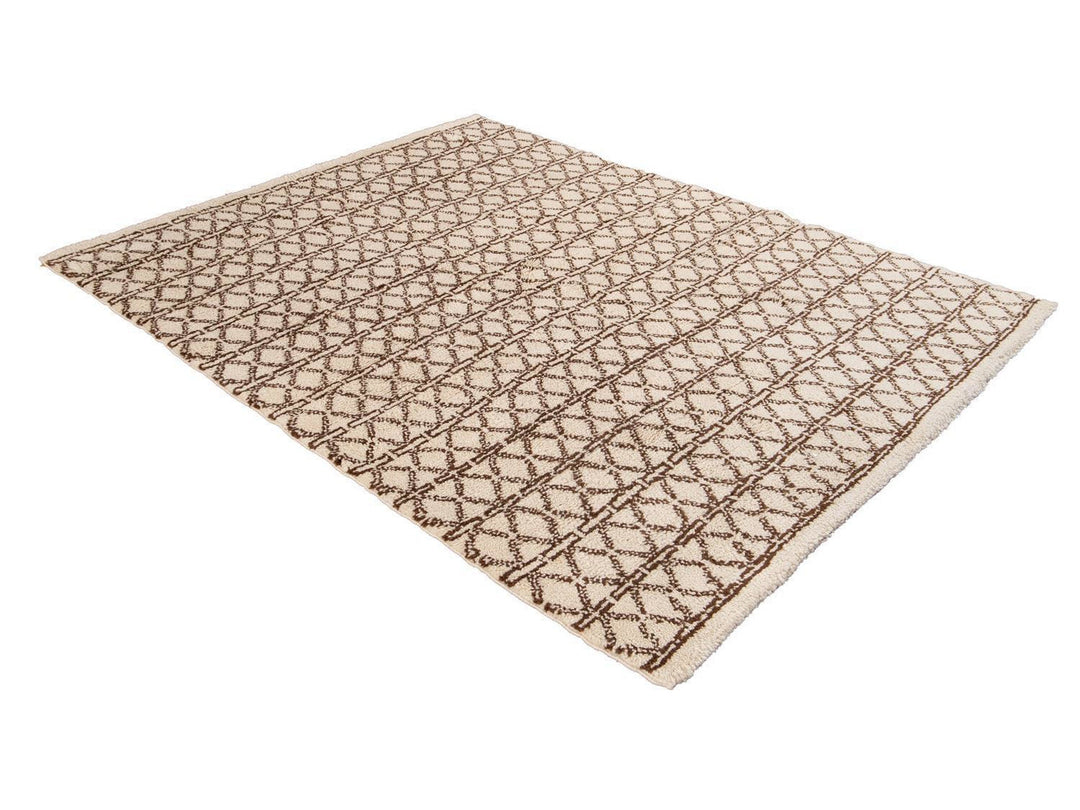 Modern Ivory Moroccan Tribal Wool Rug 6 X 8