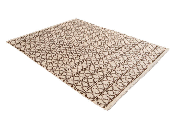 Modern Ivory Moroccan Tribal Wool Rug 6 X 8