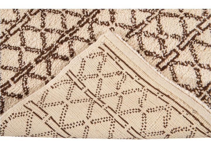 Modern Ivory Moroccan Tribal Wool Rug 6 X 8